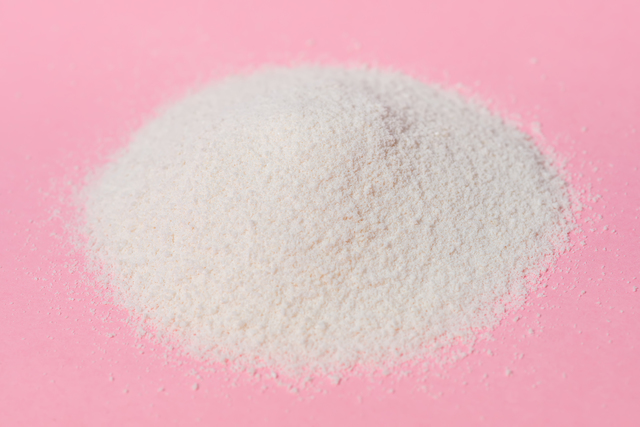 natural collagen powder over pink background, concept of healthy