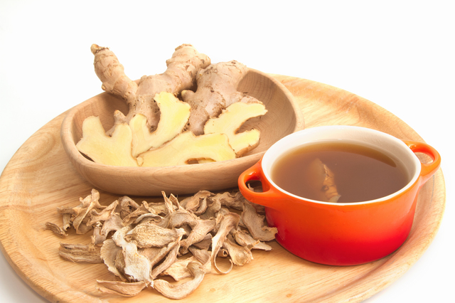 Ginger tea and ginger root ,fresh and dried herb