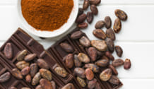 the dark chocolate, cocoa beans and cocoa powder