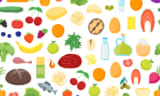 Cartoon Color Healthy Food Background Pattern on a White. Vector